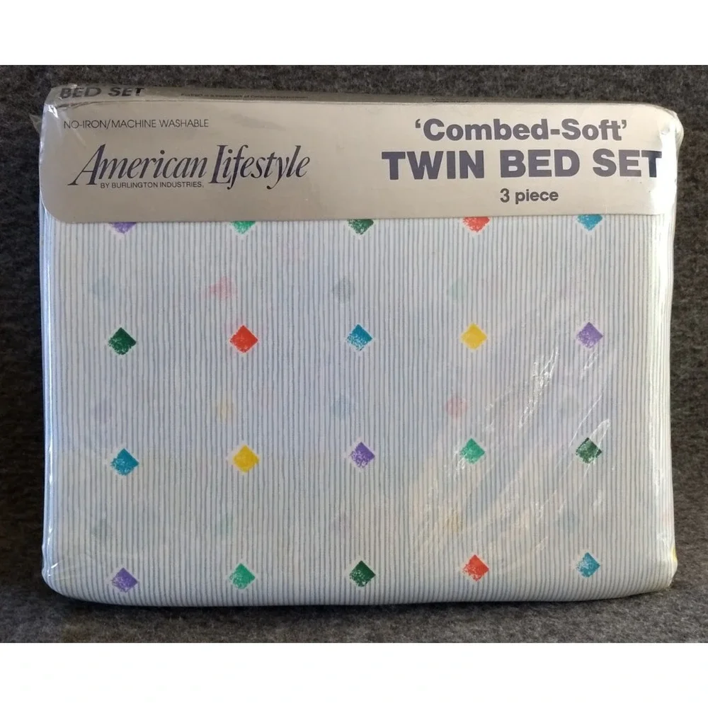 American Lifestyle Twin Sheet Set 3Pc Combed-Soft Cotton Blend Prism Diamond NOS